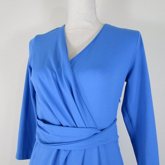Talbots Womens Petite Solid Blue V-neck Faux Wrap Sheath Dress Size SP - Picture 5 of 9
